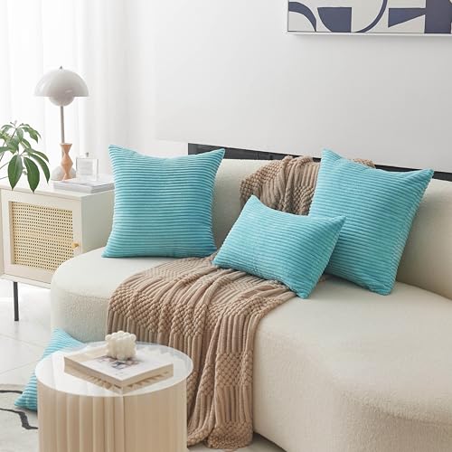image for Home Brilliant Teal Throw Pillow Covers Pack of 2 Supersoft Striped Te