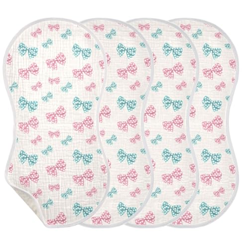 Cartoon Pastel Bows Muslin Burp Cloths for Baby 4-Layer Absorbent Cotton Large 22