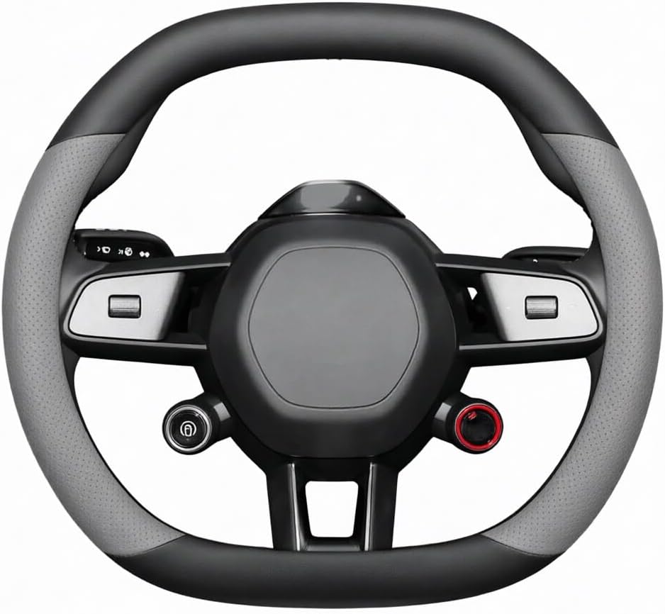 Nappa Leather Car Steering Wheel Cover for Kia Sportage 2017-2026, 15-inch Perforated Design, Heat Resistant Anti-Slip Car Wheel Wrap(Black-Gray)