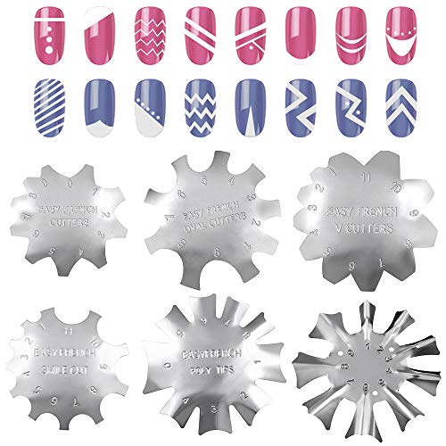 Kalolary 6 Pieces Nail Manicure Edge Trimmer Stainless Steel Easy French Smile Line Gel Cutter Tool DIY Plate Module, Acrylic Tool Kit for DIY Nail (silver)