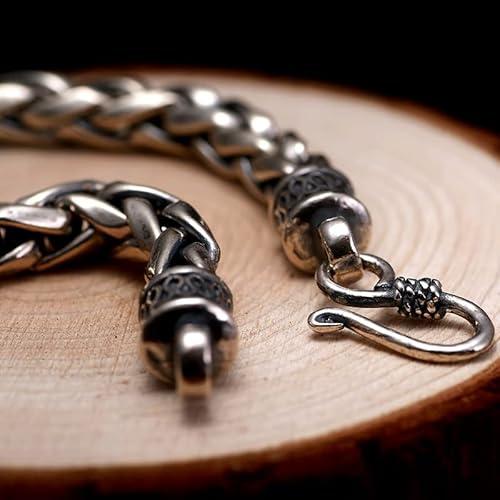 Akwnhoe Ladies Silver Bracelet Sterling Silver Men Bracelet Vintage Wheat Lines Handmade Jewelry Biker Man Gift Chain Link Bracelets Jewelry Male Women's Link Bracelets (Length : 21Cm) #TOP2