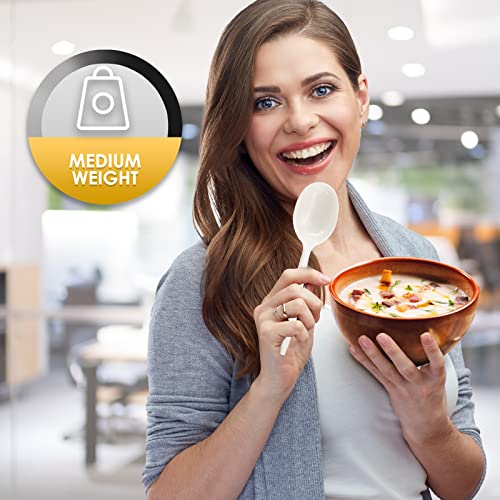 PAMI Medium Weight Disposable Plastic Soup Spoons [1000-Pack] - Bulk White Plastic Silverware For Parties, Weddings, Catering Food Stands, Takeaway Orders & More- Sturdy Single-Use Partyware Spoons - Thumbnail 3