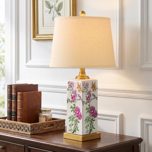 Image of 24.7 inch Chinoiserie Lamps Set of 2, Ceramic Table Lamps for Bedroom