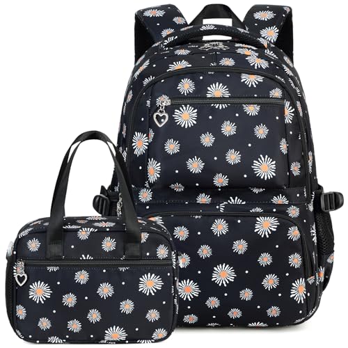 Joyfulife 2Pcs Daisy Backpack with Lunch Box Kids Backpack for Girls School Bags for Elementary Primary Middle School Students - image 1