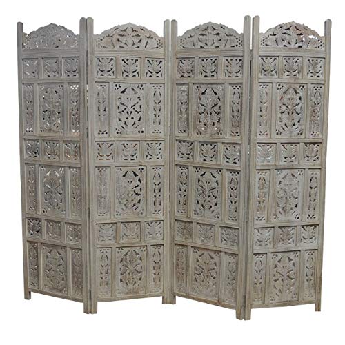 Buy Dynasty Hand Carved Indian Partition Screen Room Divider Off White 78.7 Inches Room Divider