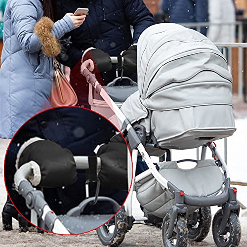 Handwärmer Kinderwagen Handschuhe Handmuff mit warme Fleece und Baumwolle Innenseite, Wasserfest atmungsaktiv und windfest Handmuff Universalgröße für Kinderwagen Buggy Radanhänger (mit 1 Haken Clip)