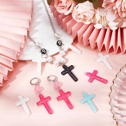 SUNNYCLUE 1 Box 30Pcs Cross Charms Bulk Acrylic Cross Charm Halloween Mixed Colors Western Crosses Rosary Cross Charms for jewellery Making Charms Supplies DIY Crafting Necklace Bracelets Beginners - Image 4
