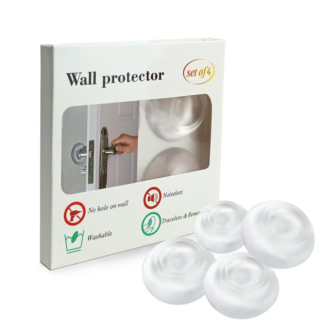 GOGO Clear Plastic Door Stopper Wall Protectors (4 Pack) - Adhesive, Reusable, and Quiet Bumper Shield for Your Home
