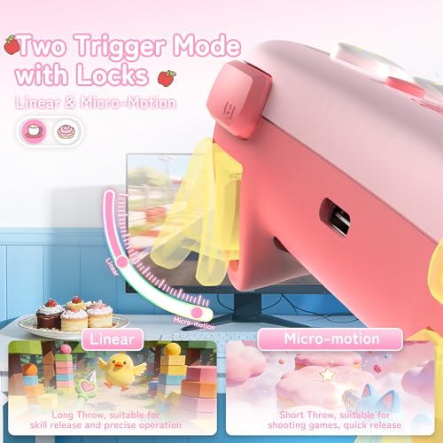 Image of Kuitmor Hello Kitty Switch Pro Controller, Cute Hall Effect Wireless Gamepad No Drift for Switch 2 /Switch /OLED /Lite, PC /Steam, Android, iOS, Bluetooth + Wired, Turbo, Back Buttons,6-Aixs Gyro, Wake-up, RGB (Pink, Without 2.4g Receiver)