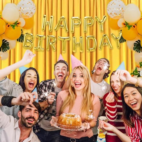 Image of 10 x 7 Feet Yellow Backdrop Curtain for Partie, Background Curtains for Photoshoot, Birthday, Wedding, Halloween, Thanksgiving, Christmas, New Year Party Decorations 5Ft x 7Ft, 2 Panels