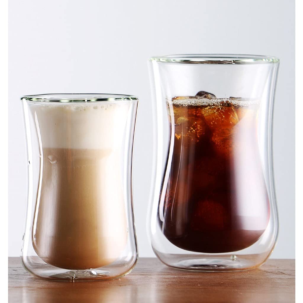 Szklanki Podwójne ściany szklane kubki, Clear Latte Cups, Insulated Glass Coffee Cup, Glassware, Piwo Drinkware, Espresso Szklanki do wody Szklanka barowa (Color : B)