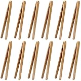 12 Pcs Bamboo Tongs 7 Inch Bamboo Toast Tongs for Serving Pickle Muffin, Cheese Fruits Salad, Toast & Bread