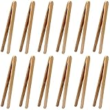 12 Pcs Bamboo Tongs 7 Inch Bamboo Toast Tongs for Serving Pickle Muffin, Cheese Fruits Salad, Toast & Bread