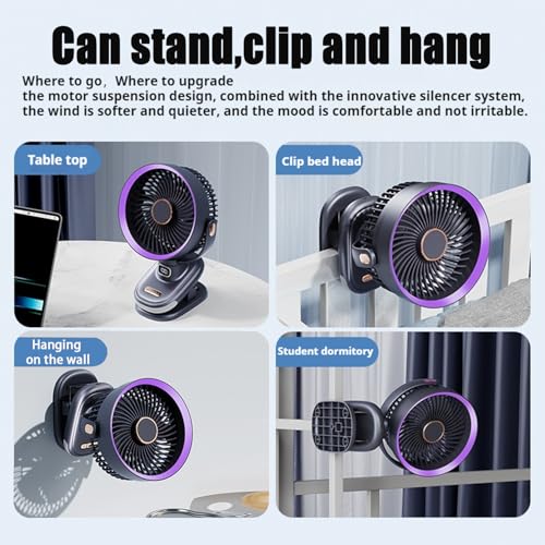Image of Auto Rotating Oscillating Fan for Bedroom,Portable USB Rechargeable Desk Fans Small Quiet, 5 Speed Mini Table Fan for Office,Clip on Fan for Bed,Cooling Fans for rooms,Vintage Fans for living room