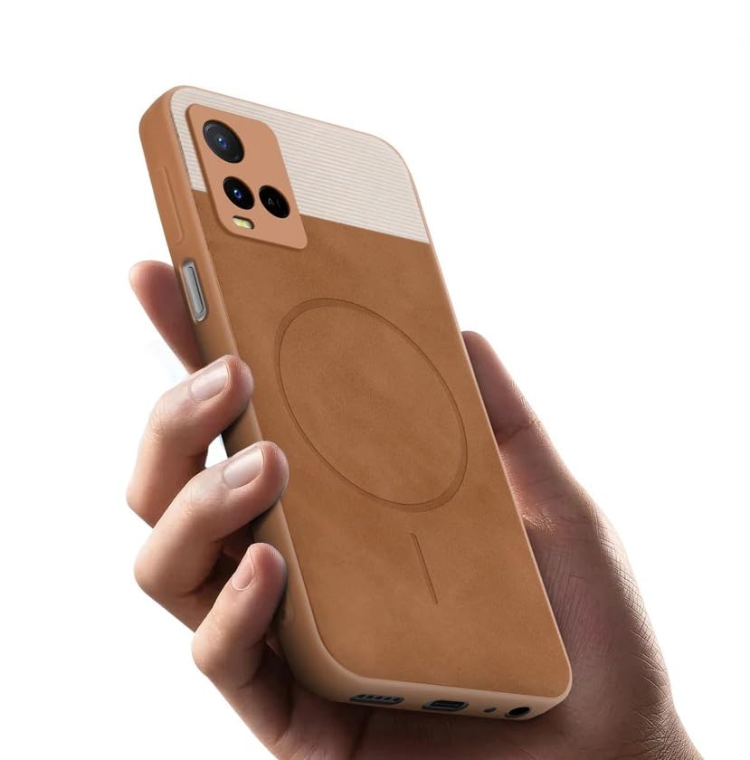 Image of Bintage CASE Mac Safe Design Hard Light Weight Back Case | Soft Border Camera Protect | Dual PU Leather Finish Back Cover Compatible for Vivo Y21e / Vivo Y21A - White & Brown