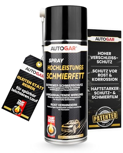 AUTOGAR Hochleistungs Schmierfett Spray 400ml I Mit PTFE & TMF-2000 I Haftstark & extrem belastbar I PTFE-Sprühfett für Lager Ketten Gelenke & Werkstatt I Langzeitschmierung & Verschleißschutz