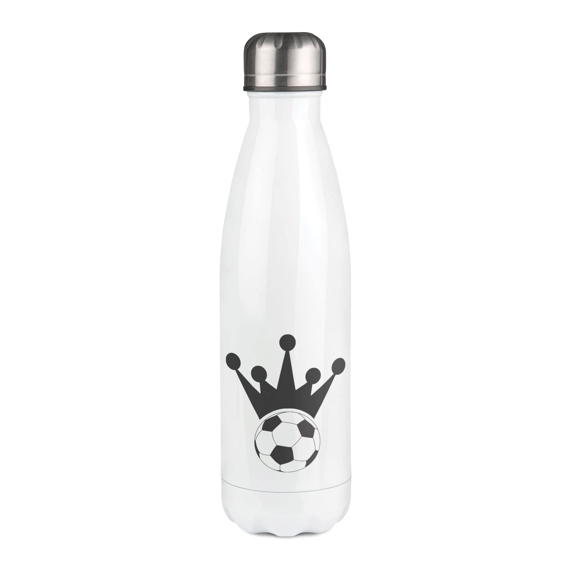 Weiße Thermosflasche mit Fußball-Motiv