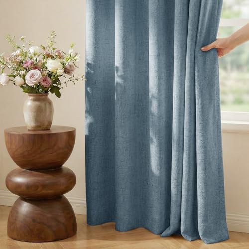 Image of NICETOWN 100% Blackout Linen Sliding Door Curtains with White Liner Composite, Grommet Extra Wide Window Treatments Room Divider Drapes for Bedroom /Living Room, Stone Blue, W100 x L84, 1 Panel