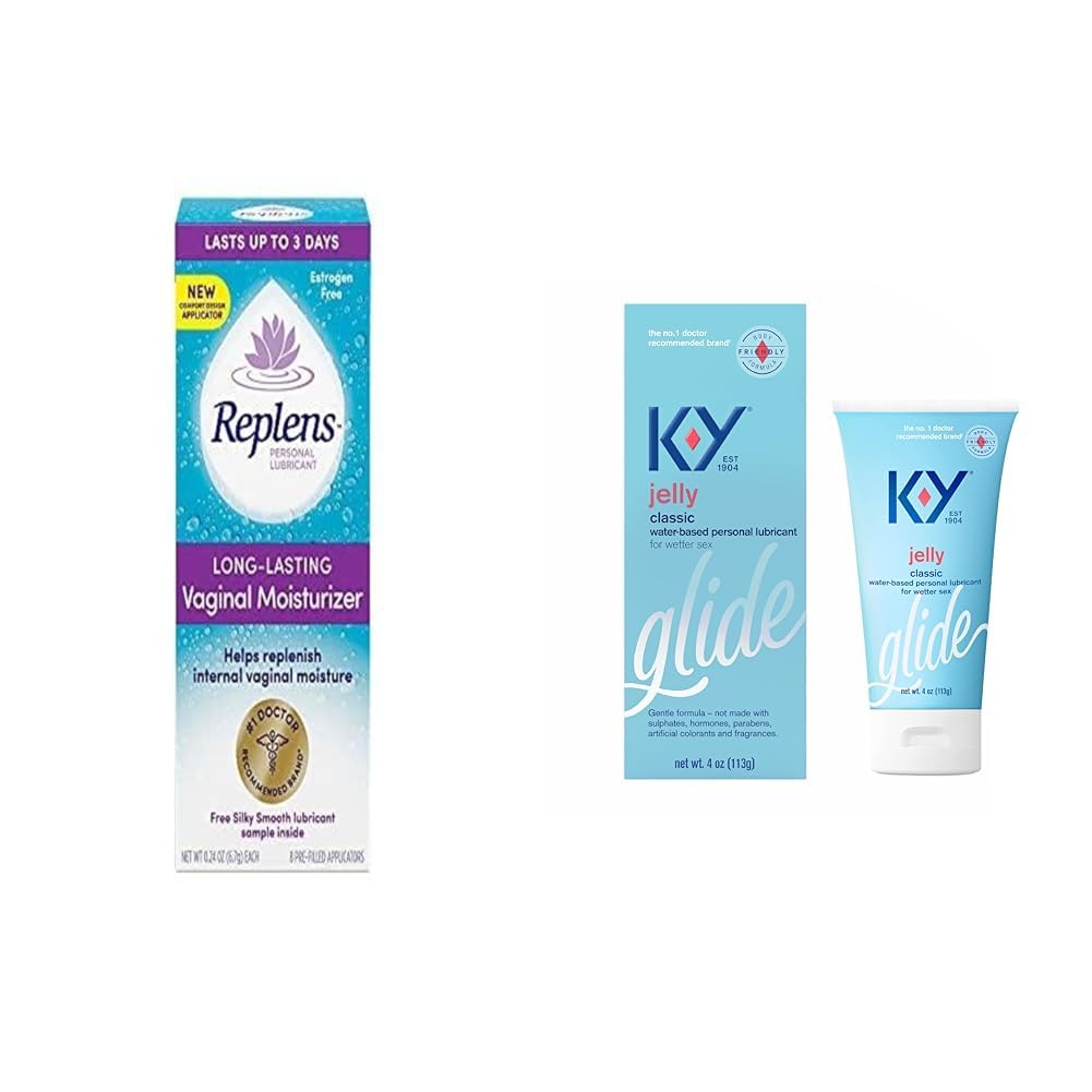 Replens Long-Lasting Vaginal Moisturizer, 8ct with Single-use applicator & K-Y Jelly Water Based Lube for Sex, Anal Lube, Non-Greasy Water Based Personal Lubricant