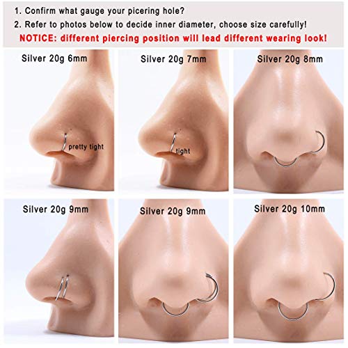 Image of FANSING Men Women 316L Surgical Steel Hinged Nose Rings Hoop for Nostril Septum Cartilage Helix Daith Tragus Rook Conch Lip Ear Lobe Piercings