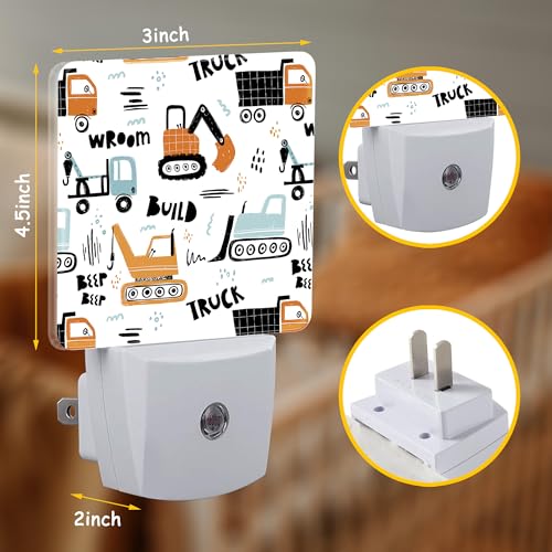 Image of Funny Construction Transport Truck Night Light,Scandinavian style Cars Plug-in Night Light Auto Dusk-to-Dawn Sensor Energy Efficient LED Lamp for Room Decor,Hallway,Kitchen,Bathroom,Nursery,Stairs
