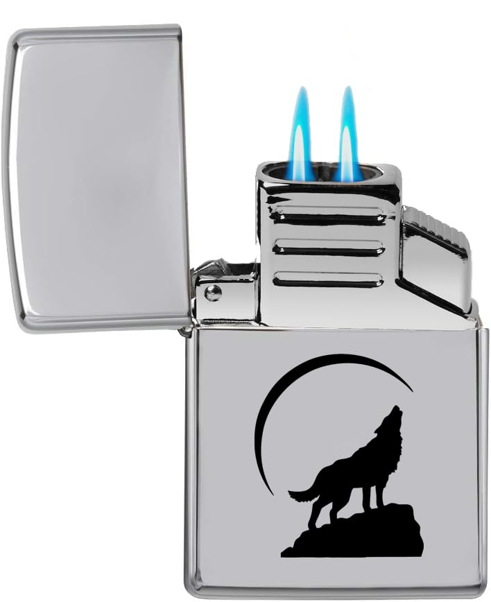 Encendedor de antorcha doble Wolf Howling at Moon