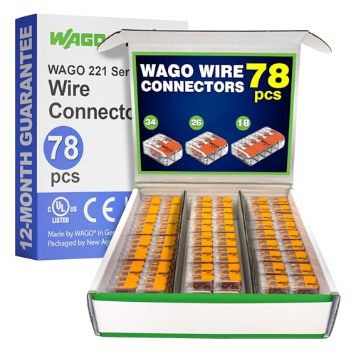 Image of WAGO 221 Series 78pc Compact Splicing Wire Connectors | Includes (34x 221-412) (26x 221-413) (18x 221-415) | WAGO Wire Connectors | Electrical Splicing Lever Nuts | 221 Series Lever Nuts | 2-3-5 Ports