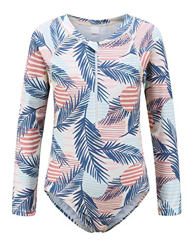 Image of Girls Rash Guard Long Sleeve One Piece Swimsuits Stripes Zipper Bathing Suits UPF 50+ /Sun Protection