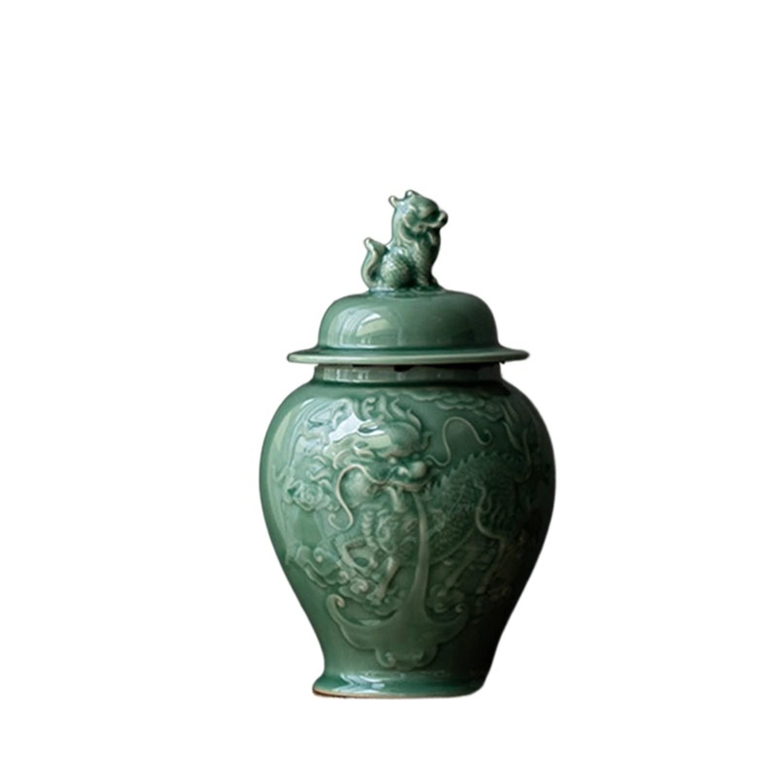 JINGYAN Tea Storage Jars Celadon Creative Ceramic Embossed Kylin Tea Caddy Retro Handmade Storage Jar Coffee Beans Container Teaware Accessories