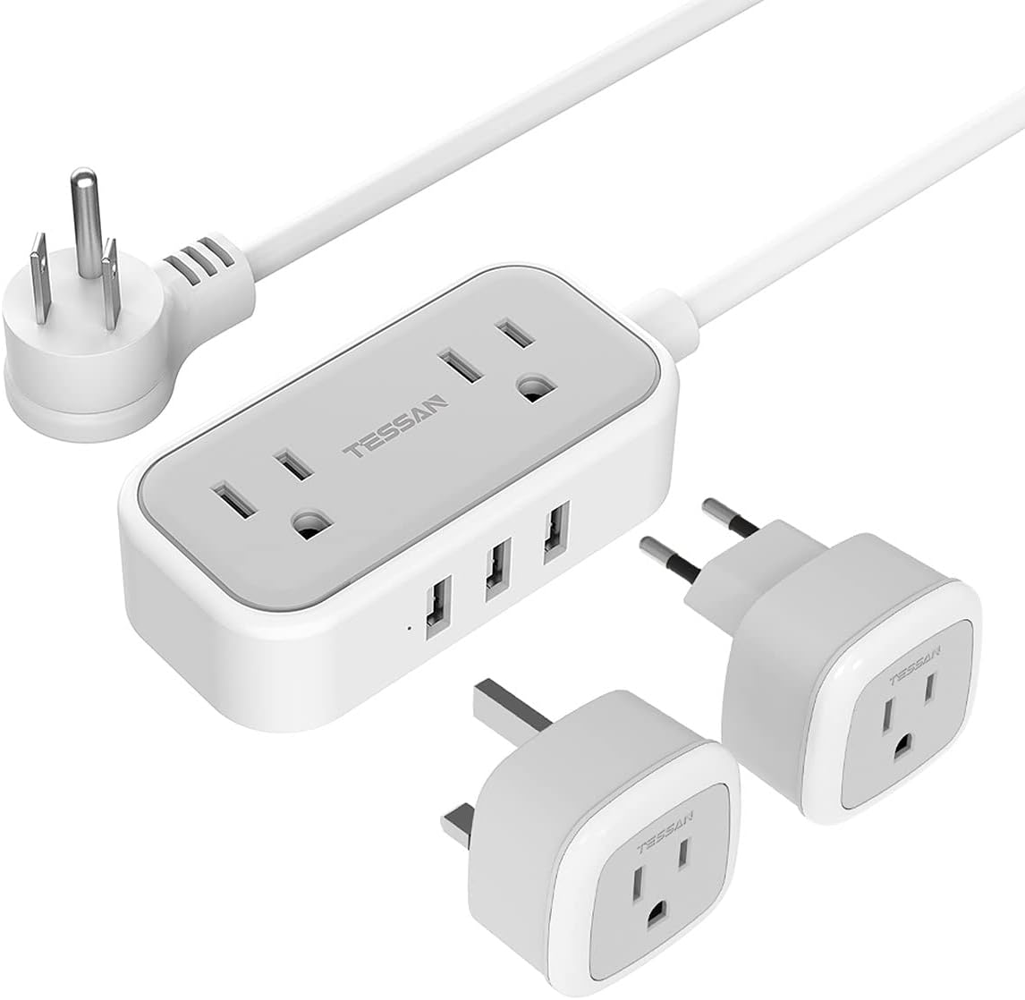 TESSAN European Travel Plug Adapter with Power Strip, EU UK