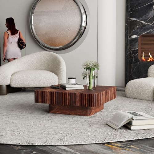 Image of Solid Wood Coffee Table, Square, Natural Brown, 81.3x81.3x40.6 cm, Sheesham Wood, Modern