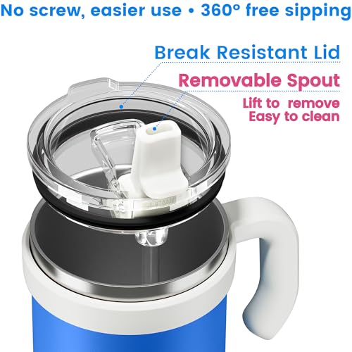 Image of For Iced Coffee & Smoothies - Never Drink from a Moldy Lid Again: 20oz Hygienic Tumbler, 100% Leakproof Lid & Removable Foldable Spout. Reinforced Base, Fits Cup Holders - Blue