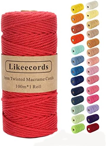 Likeecords Sznurek do makramy, 3 mm x 110 jardów, kolorowa linka do makramy, linka bawełniana, przędza do makramy, kolorowy sznurek bawełniany, do zawieszenia roślin, do majsterkowania, robienia na drutach (niebieski)