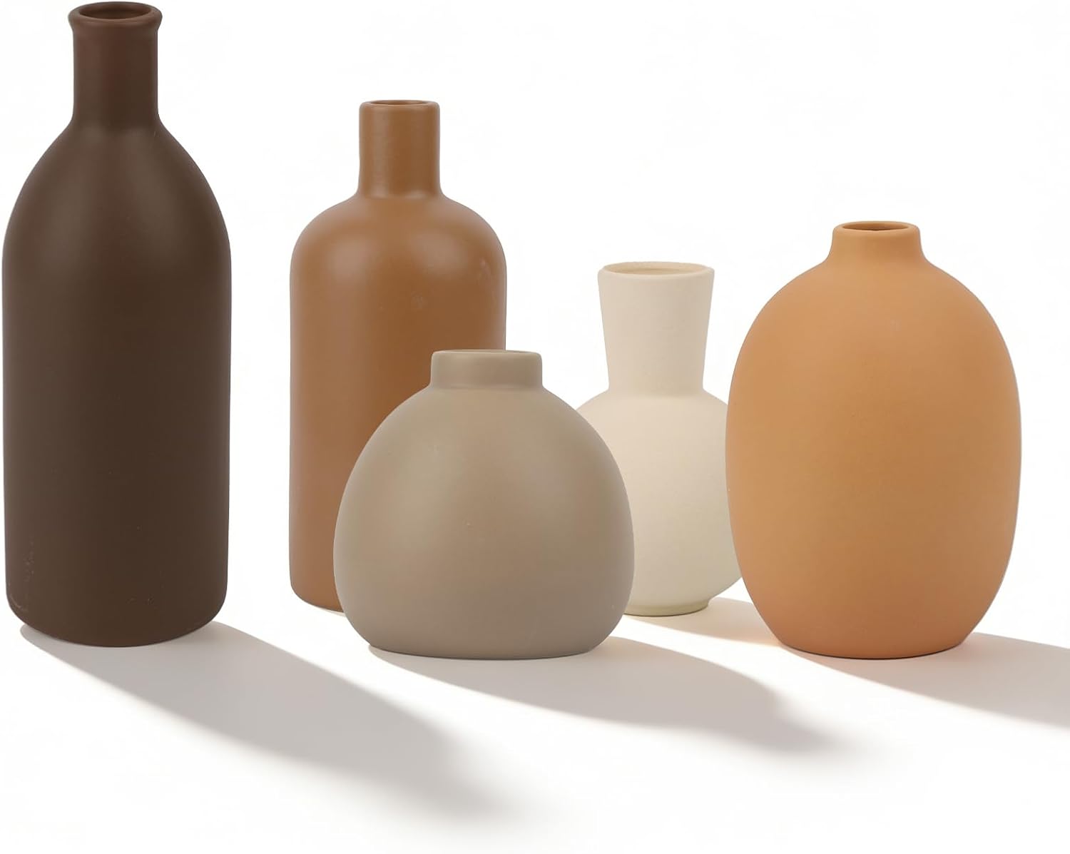Ceramic Vase Set of 5, Neutral Decorative Vases for Home Decor, Modern Farmhouse Boho Pottery Vases, Terracotta Small Vases for Living Room, Entryway Table Decor