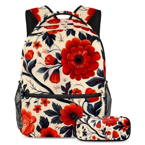 Sac à dos grande capacité avec trousse à crayons motif floral