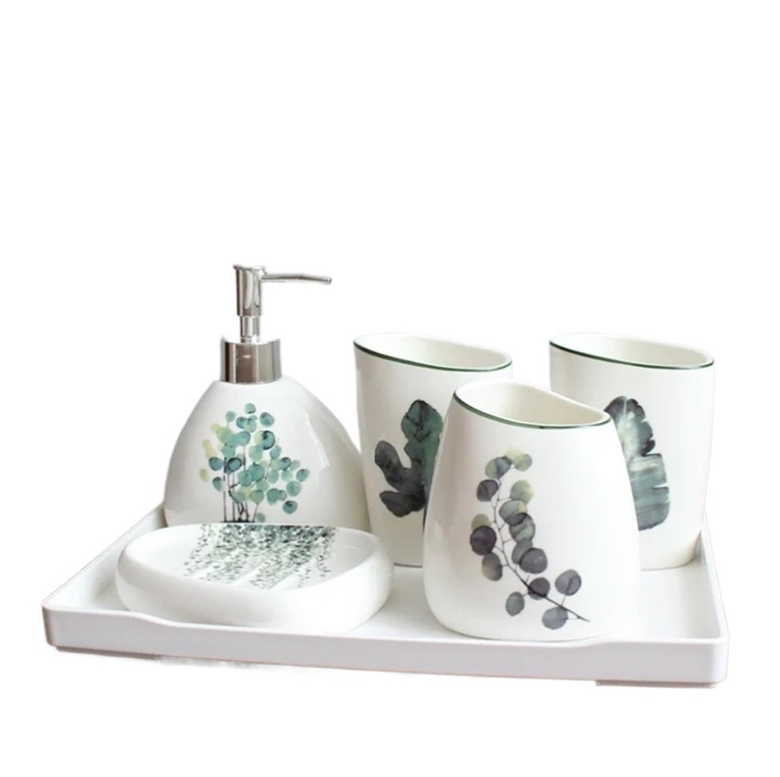 Conjunto de Accesorios baño cerámica nórdica con Planta Verde Blanca(White Set)