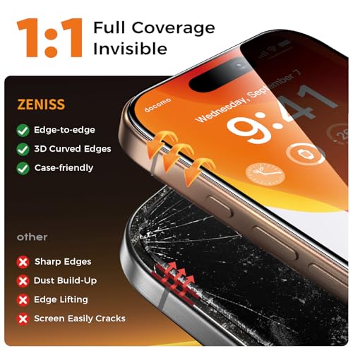 Image of NeverBreak 9H+ Hardness for iPhone 16 Pro Privacy Screen Protector 12FT Military Grade Protection (Scratch, Shatter, Drop Resistance) Tempered Glass Full Coverage 6.3 inch, 2 Pack with De-Bubble Card