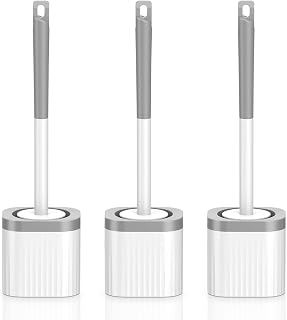 EZKEY Compact Toilet Brush and Holder Set 3-Pack Nylon Bristles Hidden Scrubber Deep Clean Bathroom Grey White