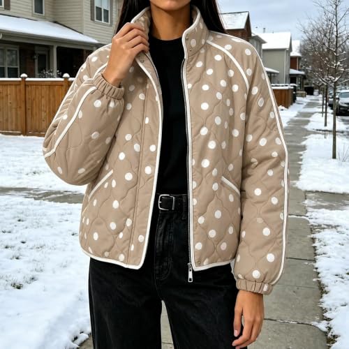 YRAETENM Womens Polka Dot Quilted Jackets Lightweight Casual Warm Outerwear - image 2
