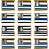 American Flag Police Lapel Pin - 12-Pack Thin Blue Line Flag Rectangle Pins, Law Enforcement Support, Black Blue and White with Gold Frame