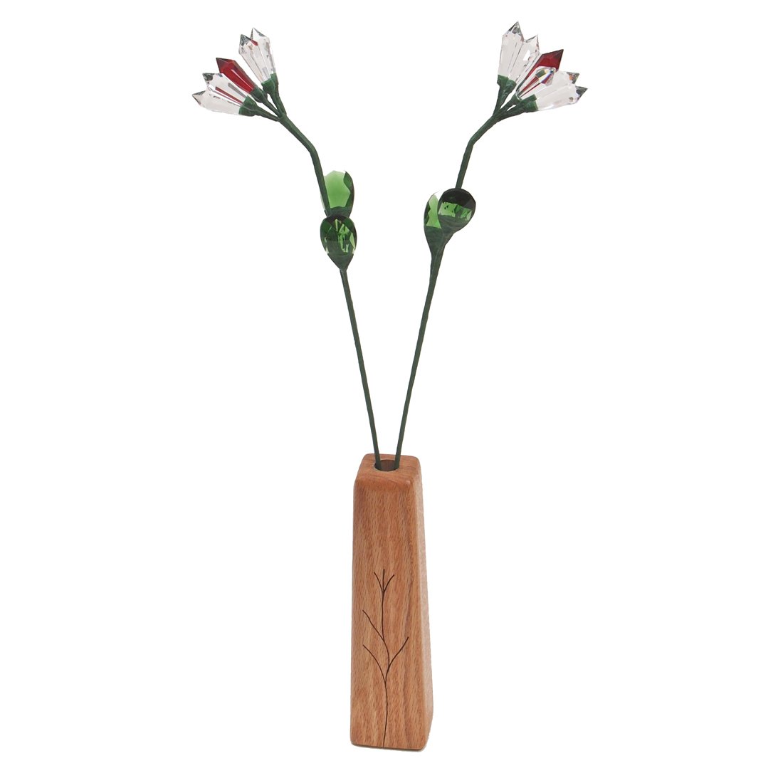 15th Year Wedding Anniversary 2-Stems Crystal Roses 18 inches Tall with Vase