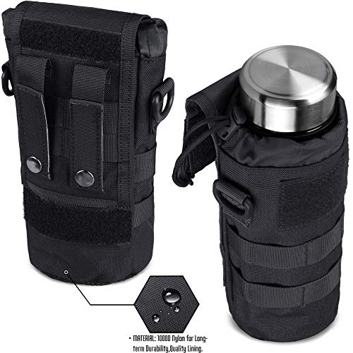 Wynex Molle Water Bottle Pouch Folding, Tactcail Molle Foldable Water Bottle Holder Kettle Hydration Carrier Water Bottles Bag With Mesh Bottom Insulated Drawstring With Flag Patch #TOP4