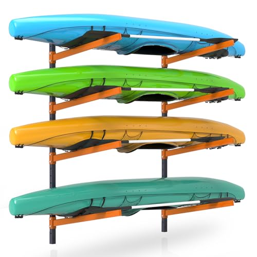 UOKRR Kayak Storage Rack, Wall Mount Kayak Racks for Indoor Outdoor Storage, Heavy Duty Adjustable Kayak Rack for Garage, Spacesaver (4 Kayaks, Wall Mount)