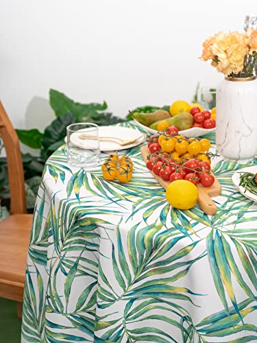 Yihomer Spring & Summer Table Cloth - 70 Inch Round Tablecloth - Waterproof Wrinkle Free Table Cover For Outdoor Or Indoor Use, Palm Leaves Dream #TOP4