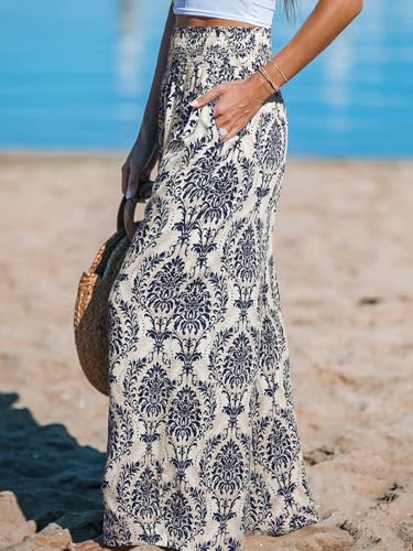 CUPSHE Womens Wide Leg Pants Elastic High Waisted Beach Trousers Cotton Linen Summer Palazzo3