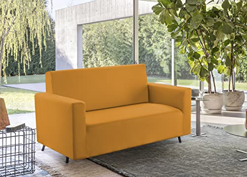 Housse de canapé 2 places moutarde extensible et anti-taches pour salon