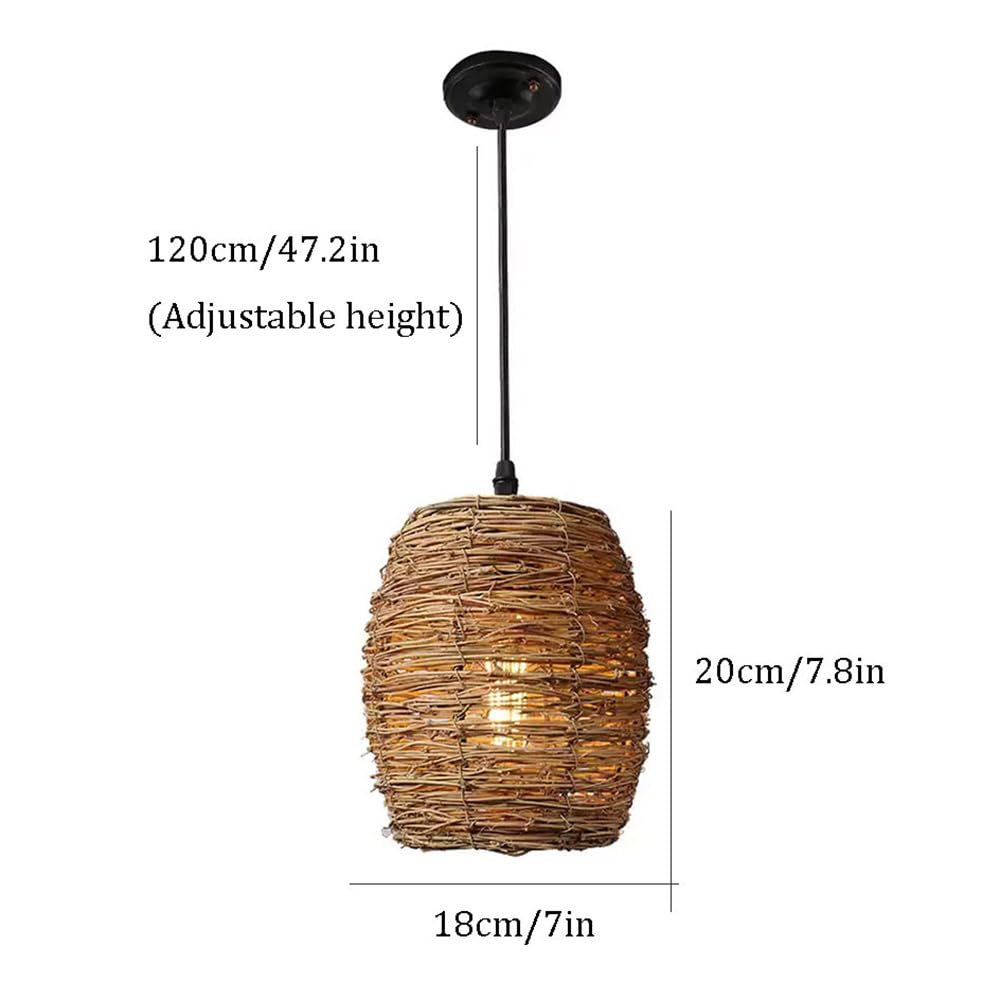 18 cm ręcznie robiony żyrandol rattanowy w stylu vintage, nowoczesny styl Wabi-sabi, tkana lampa wisząca z rattanu, przybrzeżne wiszące oprawy oświetleniowe do kuchni, jadalni, sypialni