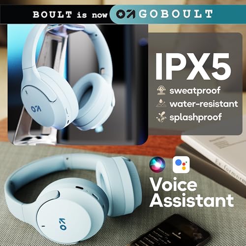 Image of GOBOULT Q Over Ear Bluetooth Headphones with 70H Playtime, 40mm Bass Driver, Zen ENC Mic, Type-C Fast Charging, 4 EQ Mode, Made in India, Headphones Wireless with mic (Powder Blue)
