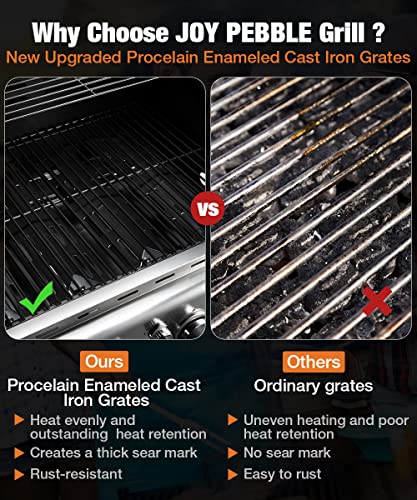 Joy Pebble 3-Burner Propane Gas Grill With Side Burner,34,000 Btu Output Stainless Steel Propane Grill With Iron Cast Grates,Silver #TOP3