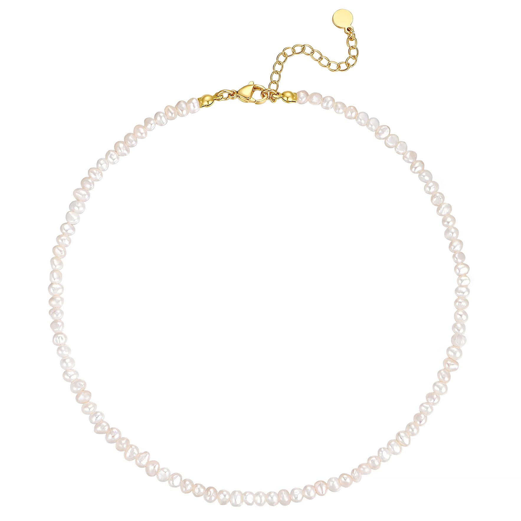 Natural Freshwater Baroque Pearl Necklace 14K Gold Plated Dainty Choker Necklace for Women Girls Snake Chain/Cuban Link/Paperclip/Ball Beaded Chain/Tennis Chain Fashion Jewelry for Gift